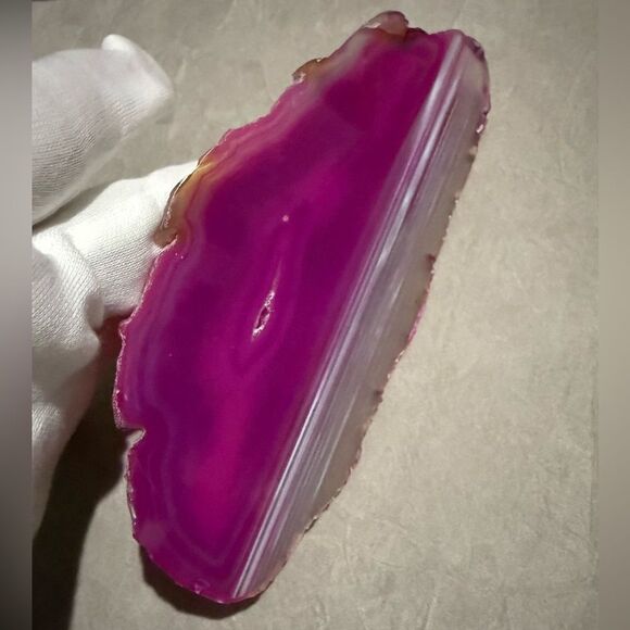 Pink Banded Agate Slice – Polished Crystal Display Stone 5.5” Vibrant Color - Picture 12 of 17